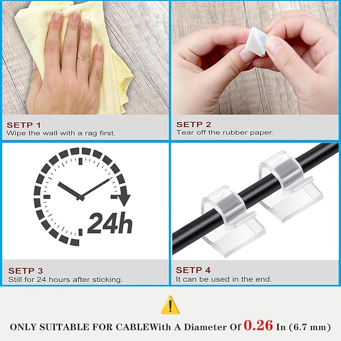Cable Clips，50PCS Electrical Cord Management Adhesive Cable Wire Clip Wire Clips wall，Used for Cars, Offices, and Homes Cable Clips Cord Organizer (Transparent)