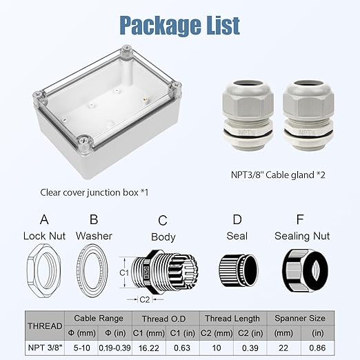 LeMotech Junction Box IP67 Waterproof Dustproof Electrical Box Project Box DIY Enclosure Gray with Transparent Clear Cover, External Size 6.9x4.9x3.0in (175x125x75mm)