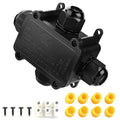 IP68 Waterproof Junction Box Outdoor,4-Way Electrical Junction Box Outdoor with 4 Cable M20 Gland Wire Connector Extension Electrical Cable Protector for Diameter Cable Ø4-12mm Black