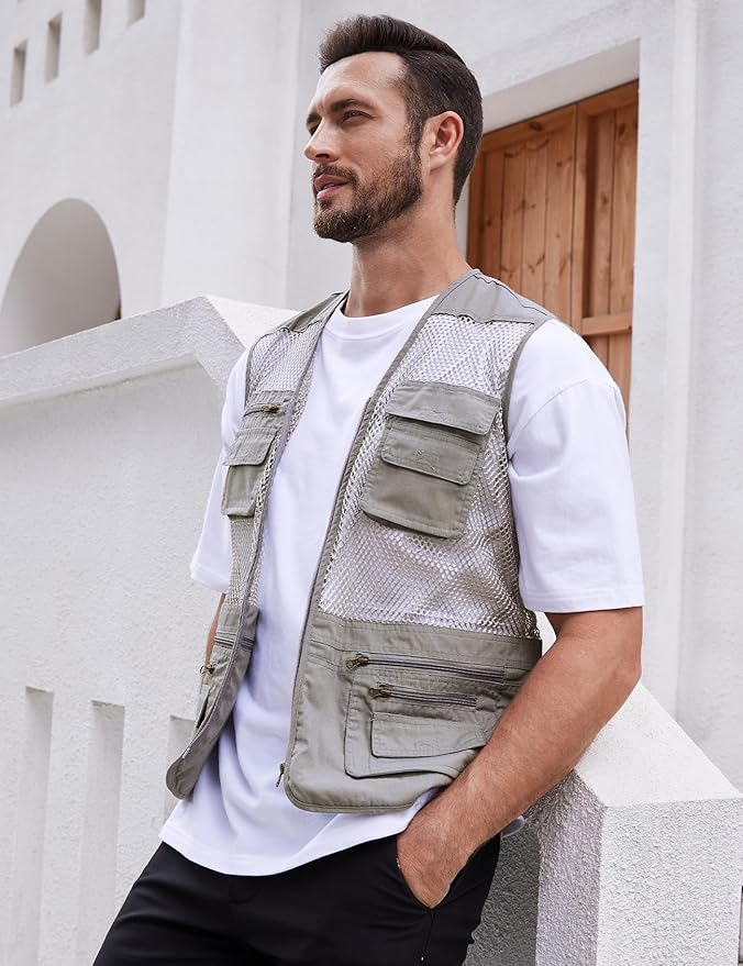 Gihuo Men's Fishing Safari Vest with Pockets for Summer Travel