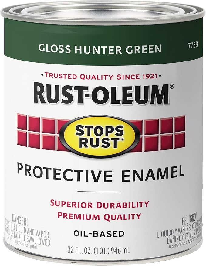 Rust-Oleum 7738502-2PK Stops Rust Brush On Paint, 1 Quarts, Gloss Hunter Green, 2 Can, (Pack of 2)