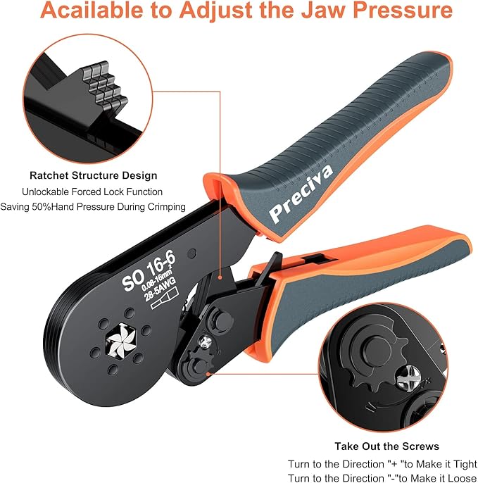 Hexagonal Ferrule Crimper, Preciva Hexagonal Jaw Wire Crimping Pliers AWG 28-5 Self-Adjustable Ratchat Wire Crimping Tools for Wire Terminals Cables End-sleeves