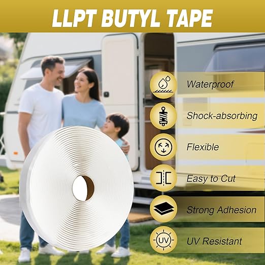 LLPT Butyl Tape Black 1/2 Inch x 33Ft Tight Seal for Leak Proof EPDM RV Repair Window Glass Boat Sealing Roof Pipe Patching(BST053)