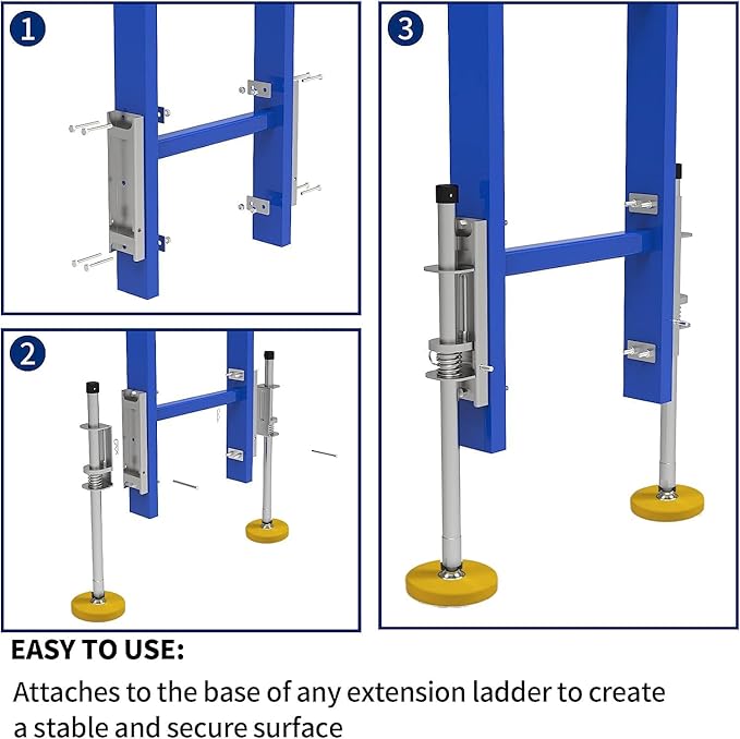 Ladder Stabilizer,Ladder Leveler Pair with Anti-Slip Rubber Feet, Adjustable Extension Ladders Leg Ground Leveler, with Anti-Slip Pattern Steel Pole, Ladders Accessories