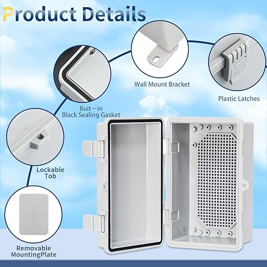 Outdoor Electrical Box Universal ABS Waterproof Junction Box, IP66 Dustproof Outdoor Electrical Box, Durable DIY Enclosure for Wiring Connection and Protection (8.2"x5.1"x4.3")