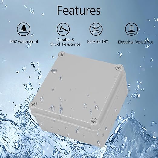 Junction Box, 4.9"x 4.9"x 3"(2 Pack) Outdoor Electrical Box with Mounting Plate, IP67 Dustproof Waterproof ABS Plastic Project Box, DIY Electrical Enclosure Gray (125x 125x 75 mm)