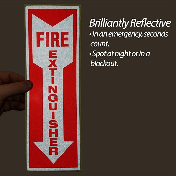 SmartSign Reflective Fire Extinguisher Sticker Sign Labels with Down Arrow (PACK of 3) 4" x 12" Vertical Sign for Business, Home, Engineer Grade Reflective Stickers/Decals