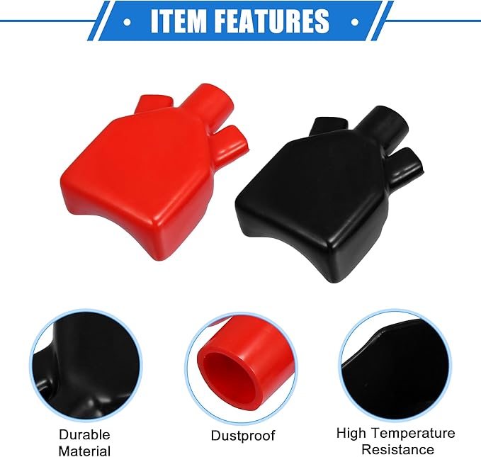 1 Pair Battery Terminal Insulation Covers, 16mm 0.63" 12mm 0.47" ID Car Battery Post Cap Universal for Motorcycle Truck Marine Durable PVC Red Black