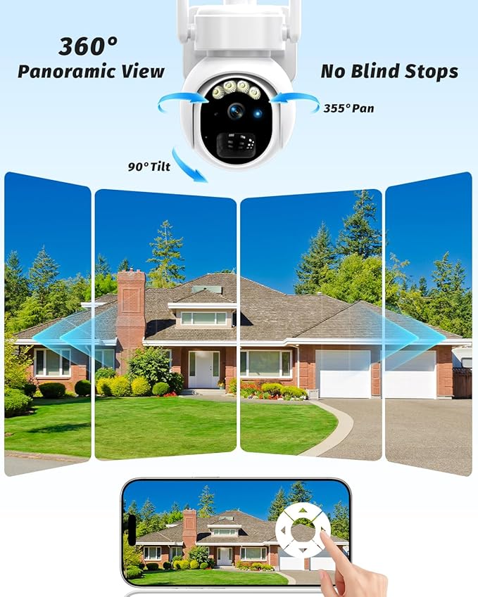 4gLte Cellular Security Camera, No WiFi Security Camera ，360°View PTZ, ABS Fireproof IP65 Waterproof, 2K HD Color Night Vision, Human Tracking, 2-Way Audio