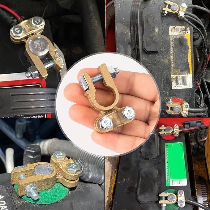 CZC AUTO Battery Terminals Connectors Clamps, Brass Positive & Negative Top Post Battery Terminal Protector Set for Marine Car Boat Camper Truck Vehicle, 2 Pairs