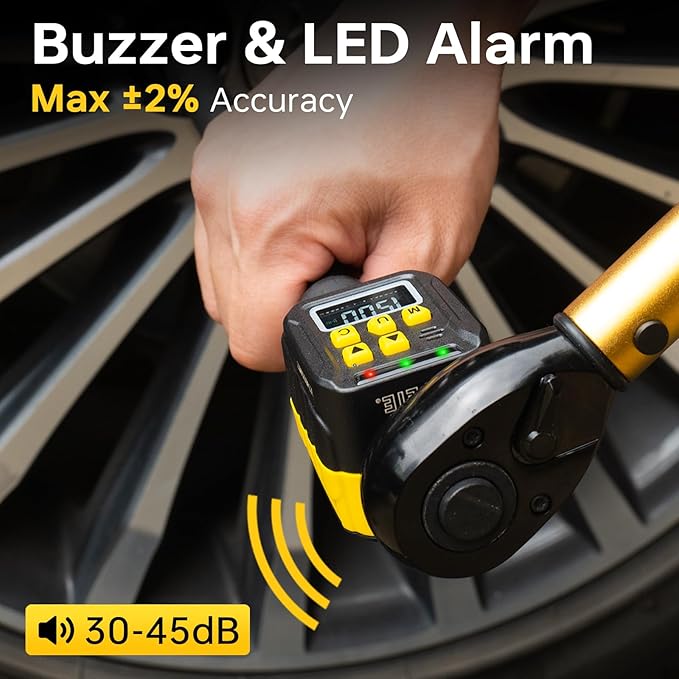 1/2" Digital Torque Adapter, 7.4-147.5 Ft-lb/10-200 Nm, Color LCD, Digital Torque Wrench Adapter with ±2% Accuracy, Torque Wrench Calibration Tool with 3/8'' & 1/4'' Adapters for Car