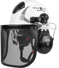 GREEN DEVIL Industrial Chainsaw Helmet with Face Shield Built in Visor and Ear Muffs 4 in 1 System ANSI Z89.1 Safety Hard Hat Adjustable Headgear Ideal for Forestry and Arborist Work Full Brim Style