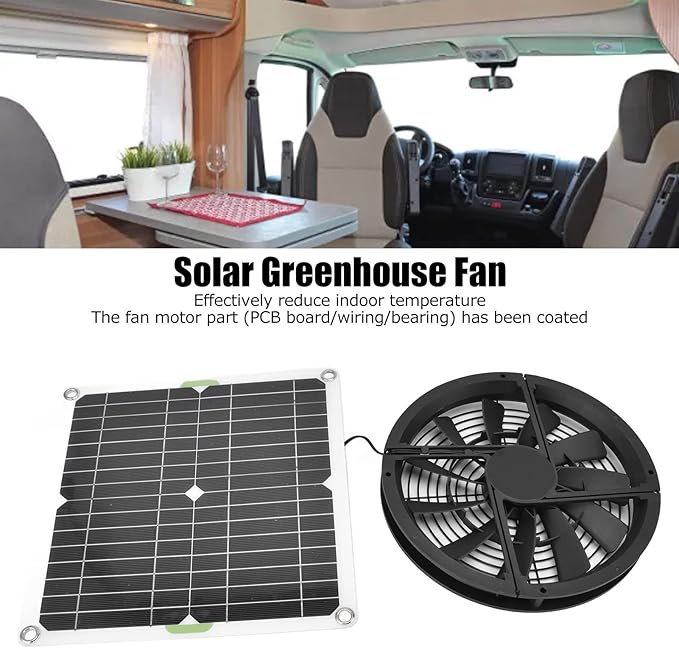 Solar Exhaust Fan Kit, 10 Inch 100W Solar Powered Round Ventilation Fan with Protective Grill for Greenhouse, Shed, Pet House & Window Air Circulation