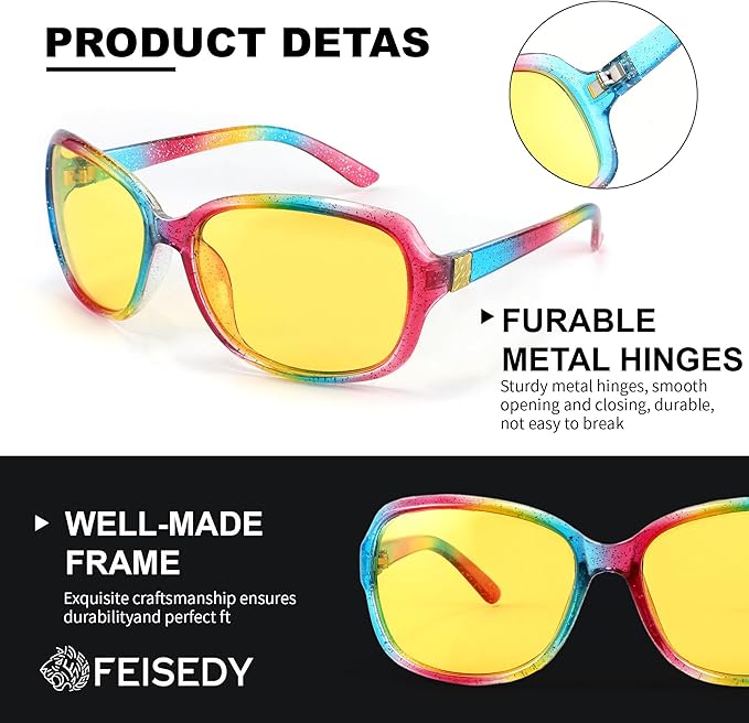 FEISEDY Classic Womens Night Glasses Driving Anti Glare Wrap Around Yellow Sunglasses B2548