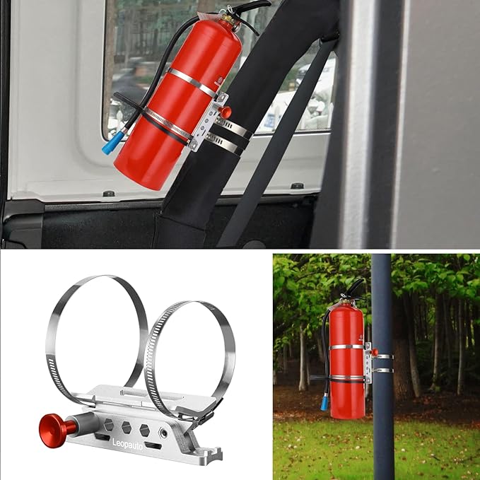 Universal Fire Extinguisher Mount, Aluminum Quick Release Roll Bar Fire Extinguisher Bracket Holder with 8 Clamps Compatible with Jeep Wrangler JK TJ JL JKU Polaris RZR Ranger UTV, Silver