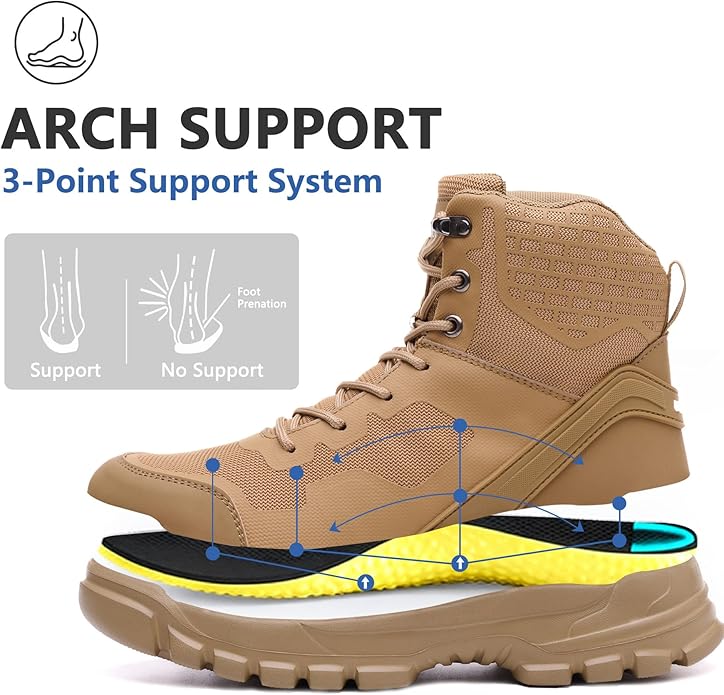 Hogent Steel Toe Boots for Men Lightweight Comfortable Work Boots with Air Cushion Puncture Proof Safety Shoes for men Industrial Construction Warehouse Work