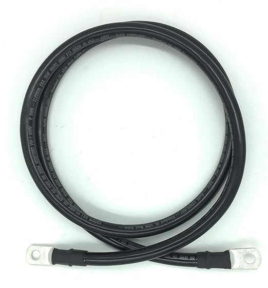 End Game 2 AWG Gauge Marine Grade Battery Cables, Made in USA, Fully Assembled with Heavy Duty Tinned Lugs, 1ft-15ft Lengths Available (Single Black, 3ft - 3/8” Lugs)