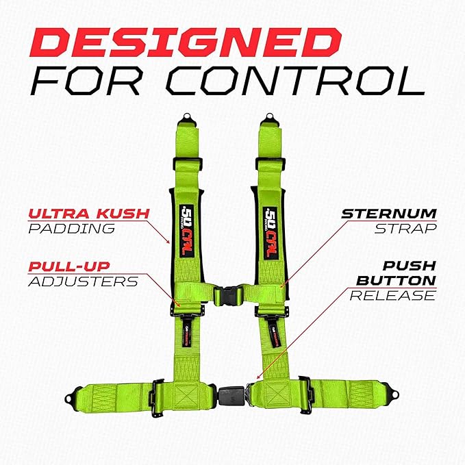 1pc 4 Point Harness for Bucket Seat Push Release 10 Color Harnesses Racing Harness 4 point Race Car UTV, RZR (Fluorescent Green, 2in)
