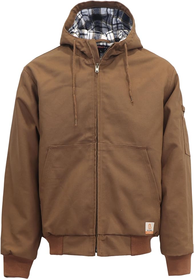 BOCOMAL FR Jacket Insulated Flame Resistant Duck Hooded Coat Outwear&Vest Light Water Repellent and Oil Resistant.