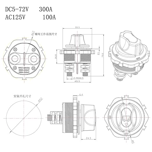 FXC Battery Disconnect Switch 12V-32V Battery Master Cut Shut Off Isolator Switch Max. 32V DC 300A ON-Off Power Battery Kill Switches for Car Off-Road Vehicle Truck Boat RV Marine