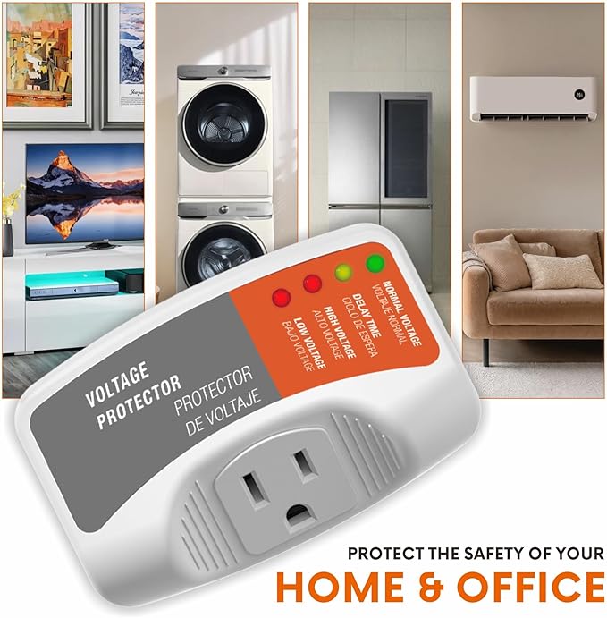 Refrigerators Surge Voltage Protector Multi Function Plug Single Outlet, Over Voltage/Under Voltage 140J Surge Protection for Air Conditioners & Home Appliances 120V 15A 1800W