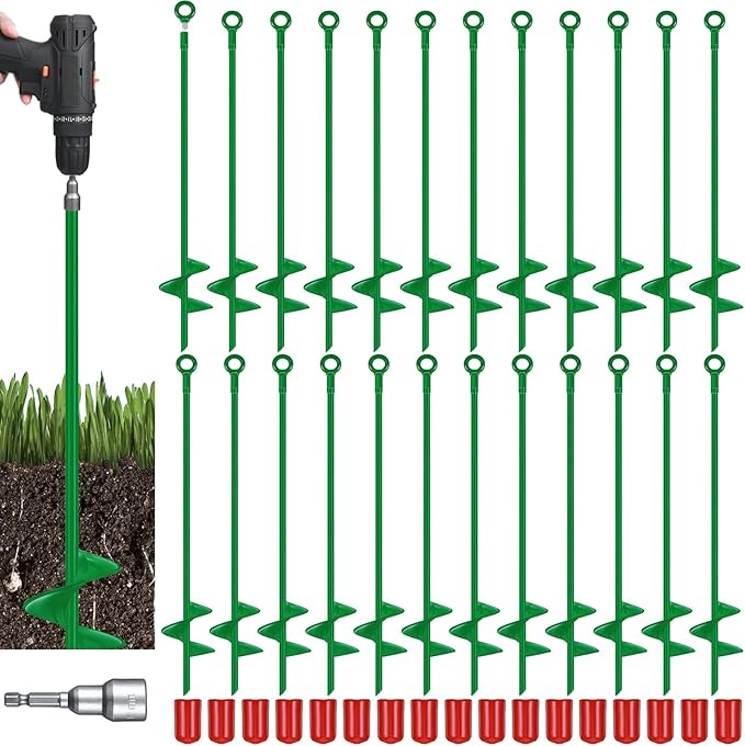 Chumia 12 Pcs 18 Inch Ground Anchor Spiral Blade Heavy Duty Earth Anchors Swing Set Metal Shed Kit for Garden Securing Trees Tents Trampoline Canopies Shelters (Green)