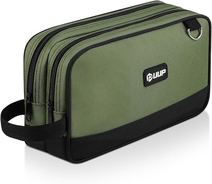 12 Inch Small Tool Bag, Zipper Tool Pouch Two Compartments Heavy Duty, Utility ToolBag with Carrying Handle D-Rings, Tools Storage Organizer for Electrician Mechanic, Gift for Men Dad,Green