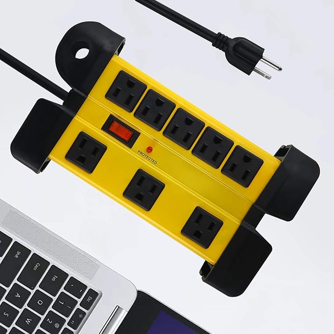 CCCEI Heavy Duty Surge Protector - 8 Outlet Power Strip with 1200 Joules, Metal with 6FT Extension Cord and Wide Spaced, Yellow