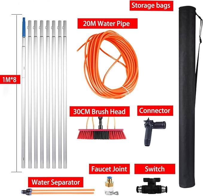 House Cleaning Supplies Kit, Extendable Window Cleaner, Solar Cleaning Equipment, Photovoltaic Cell Cleaning Tools for Cleaning Photovoltaic and Solar Panels, House, RV Cleaning,30cm Brush Head (Size
