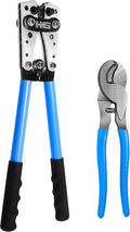 HKS Battery Cable Crimping Tool for AWG 10-1 Copper Ring Lug with Cable Cutter, Heavy Duty Crimper for Wire Lugs HX-50B
