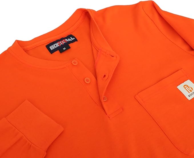 BOCOMAL FR Shirts Flame Resistant Shirt 5.5oz 100% Cotton Light Weight CAT2 Fire Retardant Henley Shirts
