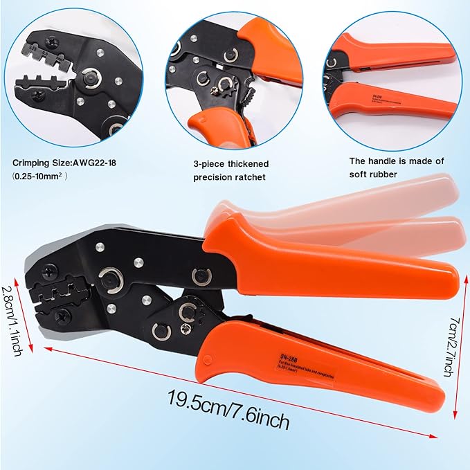 Taiss Dupont Crimping Tool Kit with 600PCS 2.54mm Dupont Connector Kit SN-28B Ratcheting Wire Crimper Plier,1/2/3/4/5/6/7 Pin Housing Dupont Connector Male Female Pin Header Crimp Terminal AWG28-18