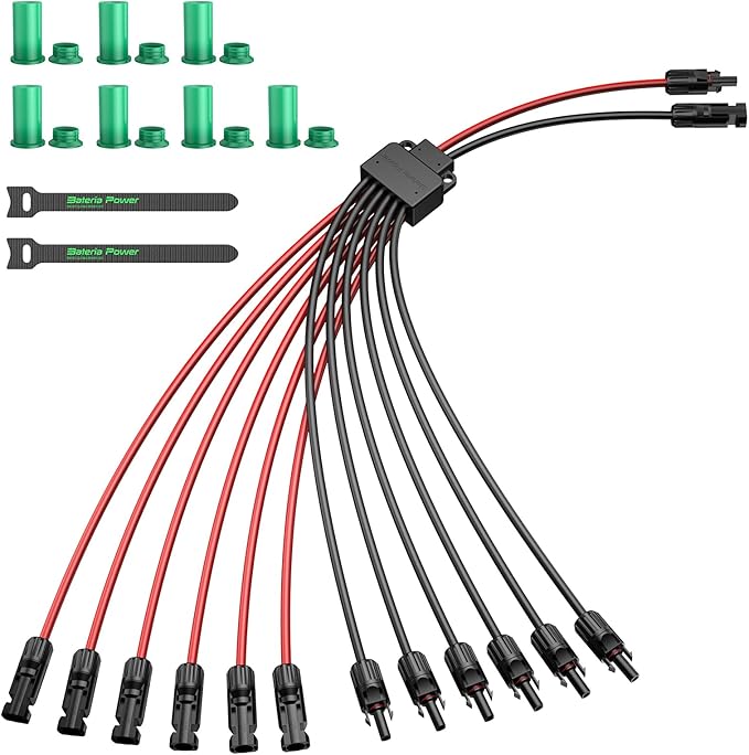 Bateria Power Solar Connectors for 6 Solar Panels, IP68 Waterproof Solar Panel Connectors Splitter, 12 to 2 Y Branch Parallel Adapter for Solar Cable Extension