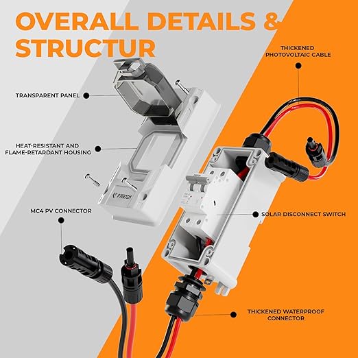 Solar Panel Disconnect Switch 10-60A 400V Solar Disconnect Switch Outdoor PV Isolator Upgraded Cover Visual Design Waterproof Circuit Breaker Box for RV Home Battery Off-Grid(400VDCAC, 20 Amp)