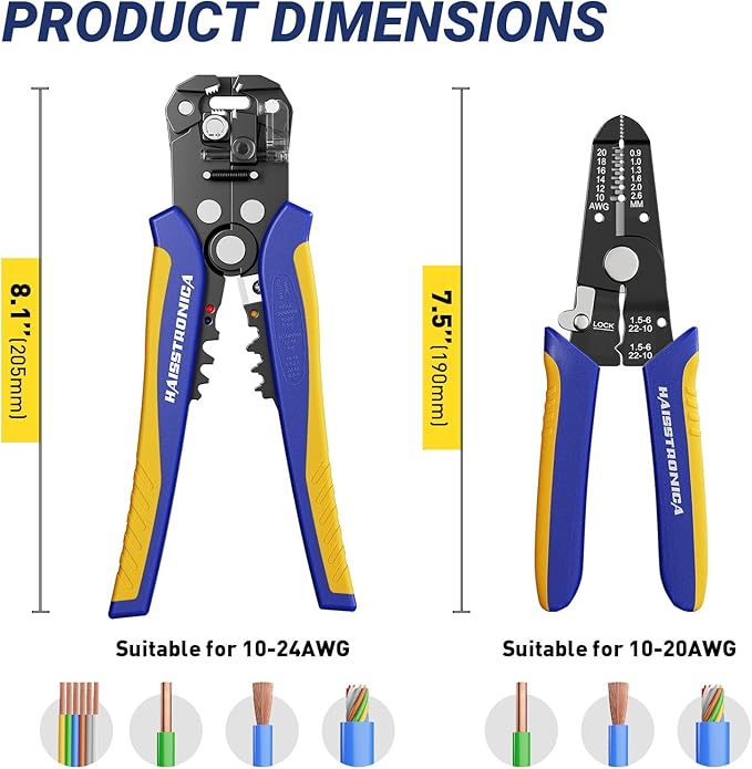 haisstronica Wire Stripper Tool Set, 10-24 AWG Self-Adjusting & Manual, Heavy Duty Electrical Wire Strippers for Electronics Repair, Electrician Wiring, DIY Projects