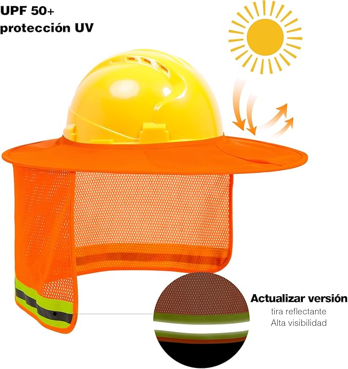 TCCFCCT Hard Hat Sun Shade Full Brim, Mesh High Visibility Hard Hat Visor Neck Shade Accessories, (Hats Not Included), Orange 3 Packs
