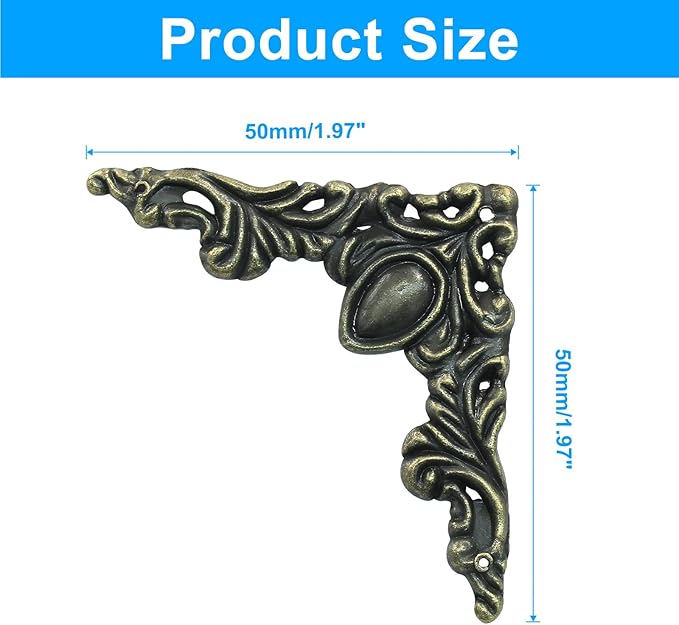 32Pcs Vintage Metal Corner Protector, Antique Edge Decorative Protectors Scrapbooking Albums, Decorative Corner for Photo Frame/Jewelry Box (Antique Bronze)