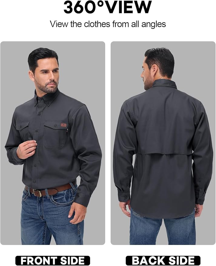 FR Shirt for Men 6oz Ripstop Lightweight Back Vented Mesh Breathable Flame Resistant CAT2 NFPA2112 Welding Shirts