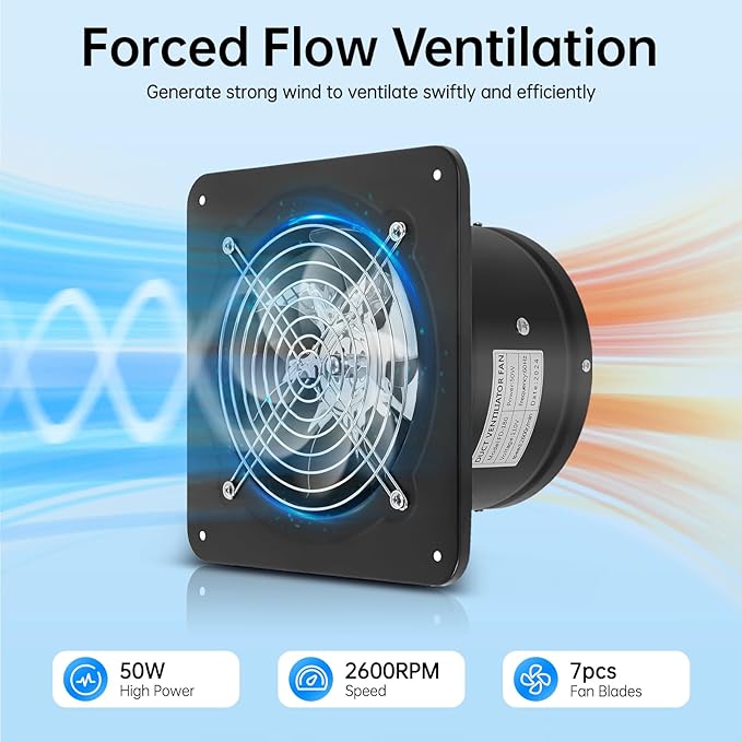 7'' Explosion Proof Exhaust Fan, 110V 50W Industrial Axial Flow Fan Utility Blower Ventilator Extractor Factory Extraction Ventilation for Garage Shops Kitchen, 2600RPM