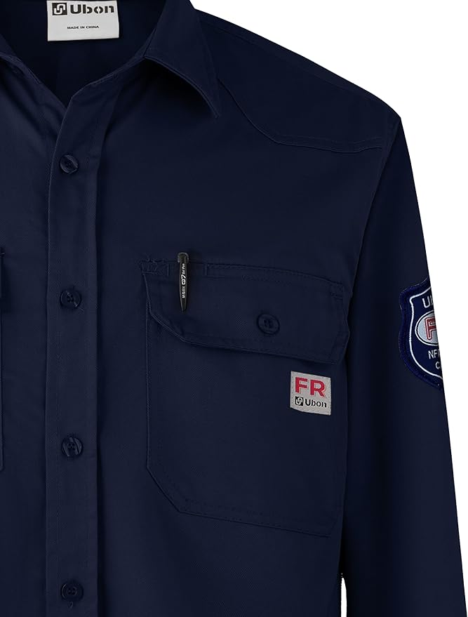 Ubon FR Shirts for Men Flame Resistan Welding Shirt FRC Work Shirt Long Sleeve Welder Shirts 7.5 Oz