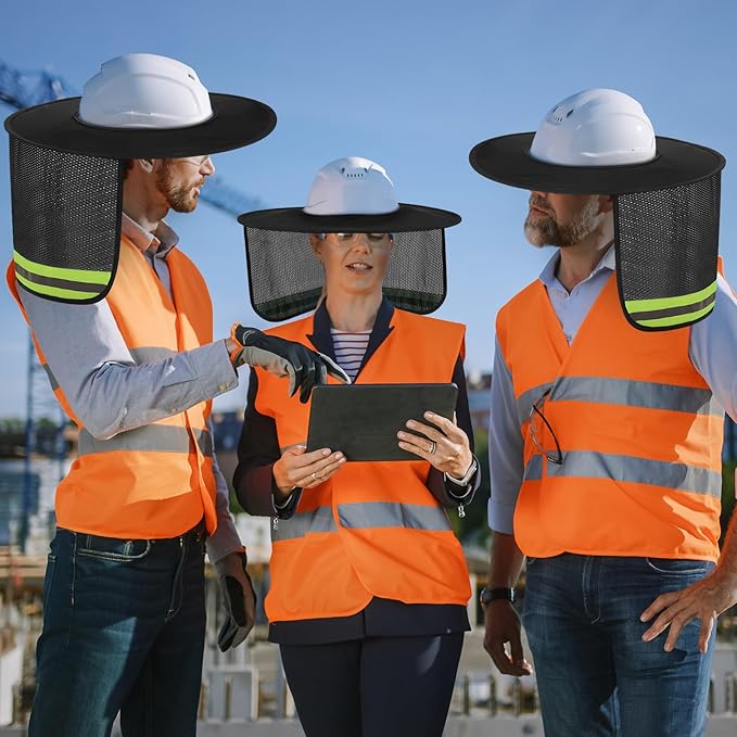 Jspupifip 20 Pack Hard Hat Sun Shade Full Brim Sun Shield High Visibility Visor with Reflective Strip for Hard Hat Accessories Construction Sites