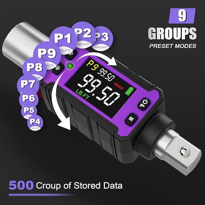 1/2" Digital Torque Adapter, 2.0-99.6 Ft.lb/2.7-135 Nm Digital Torque Wrench Converter Set, Torque Adapters with ±2% Accuracy, Buzzer & LED Flash Notification for Motorcycle Car Repair