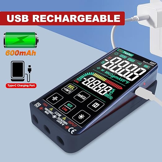 Xin Tester Digital Multimeter Smart Touch Screen Auto-Ranging 9999 Counts TRMS Rechargeable Multi Tester NCV Voltmeter Ohmmeter Tests Current Voltage Resistance Capacitance Frequency Diode Temperature