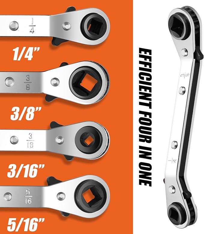 2pcs HVAC Service Wrench Set, 3/16" to 3/8" & 5/16" x 1/4", HVAC Tools with 2 Hex Bit Adapters for Air Conditioning and Refrigeration Equipment Repair
