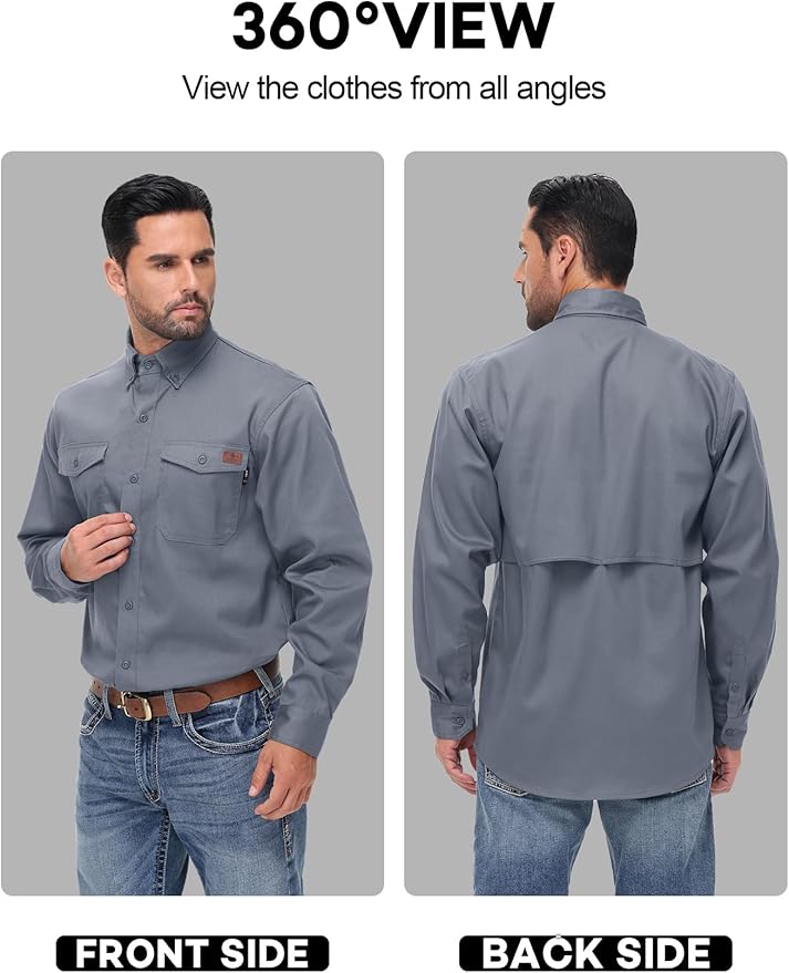 FR Shirt for Men 6oz Ripstop Lightweight Back Vented Mesh Breathable Flame Resistant CAT2 NFPA2112 Welding Shirts