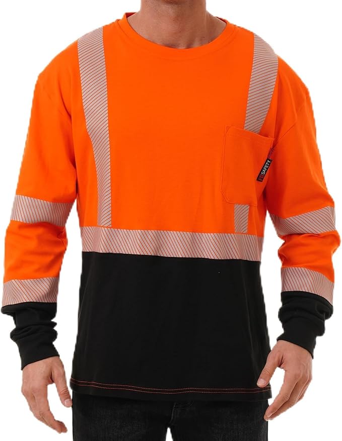 FR Shirts for Men 6 oz Hi Vis Fire Resistant Flame Resistant Long Sleeve Shirts High Visibility Cotton Welding Shirt CAT2