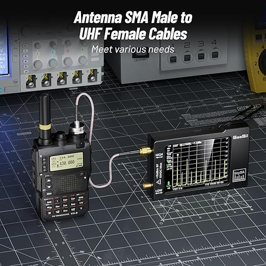 Portable TinySA Spectrum Analyzer, SEESII Upgraded V0.3.1 Tiny Frequency Analyzer with Antenna SMA Male to UHF Female Cables, 100kHz to 960MHz MF/HF/VHF UHF Input, 2.8'' Touchscreen Signal Generator