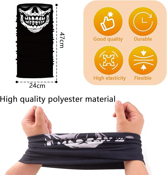 9 Pcs Neck Gaiter Face Mask Men Women Sun UV Protection Seamless Skull Bandanas Seamless Bandana Rave Face Cover Scarf Mask