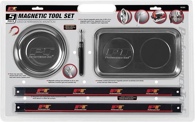 Performance Tool W1281 5 pc. Magnetic Tool Set for Effortless Tool Organization and Retrieval during DIY and Professional Projects