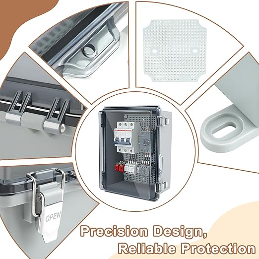 Nineleaf Electrical Junction Box IP67 ABS Plastic WiFi Enclosure with Hinged Cover with Mounting Plate, Wall Brackets, Cable Glands (Clear, 8.7"x6.7"x4.3")